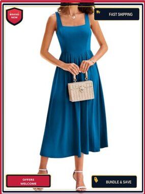 YATHON Floral Midi Dress Sleeveless Square Neck Flowy Casual Summer Beach